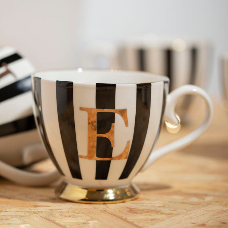 Duchess Black and White Monogram Mug with E
