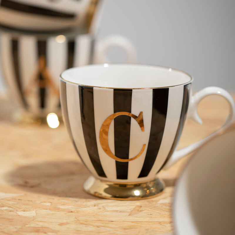 Duchess Black and White Monogram Mug with C