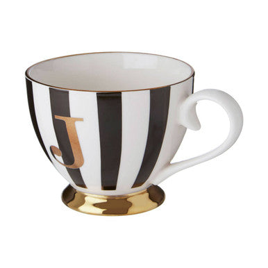 Duchess Black and White Monogram Mug, J
