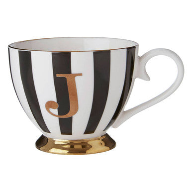 Duchess Black and White Monogram Mug, J