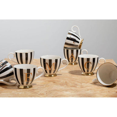 Duchess Black and White Monogram Mug with L