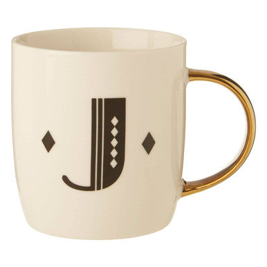 White Monogram Mug J | Diamond Deco