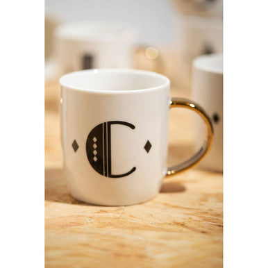 Diamond Deco White Monogram Mug C
