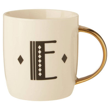 Diamond Deco White Monogram Mug, E