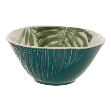 Dark Green Small Salad Bowl with Leaf Design | Bali