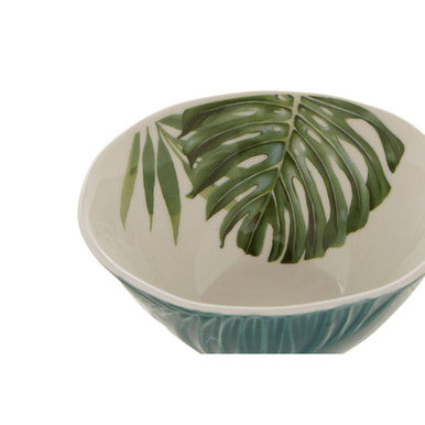 Dark Green Small Salad Bowl with Leaf Design | Bali