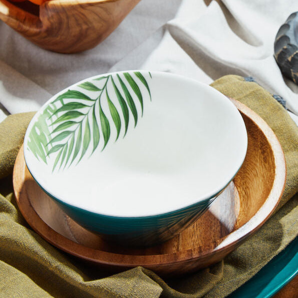 Dark Green Medium Salad Bowl with Leaf Design | Bali