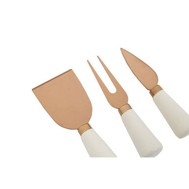 Exbury 3 Piece White And Rose Gold Cheese Knife Set