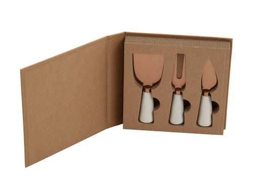 Exbury 3 Piece White And Rose Gold Cheese Knife Set