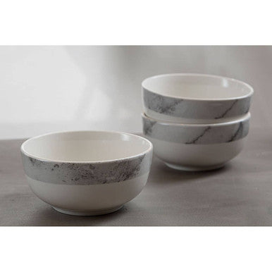 16 Piece White and Grey Marble Effect Dinner Set | Avie