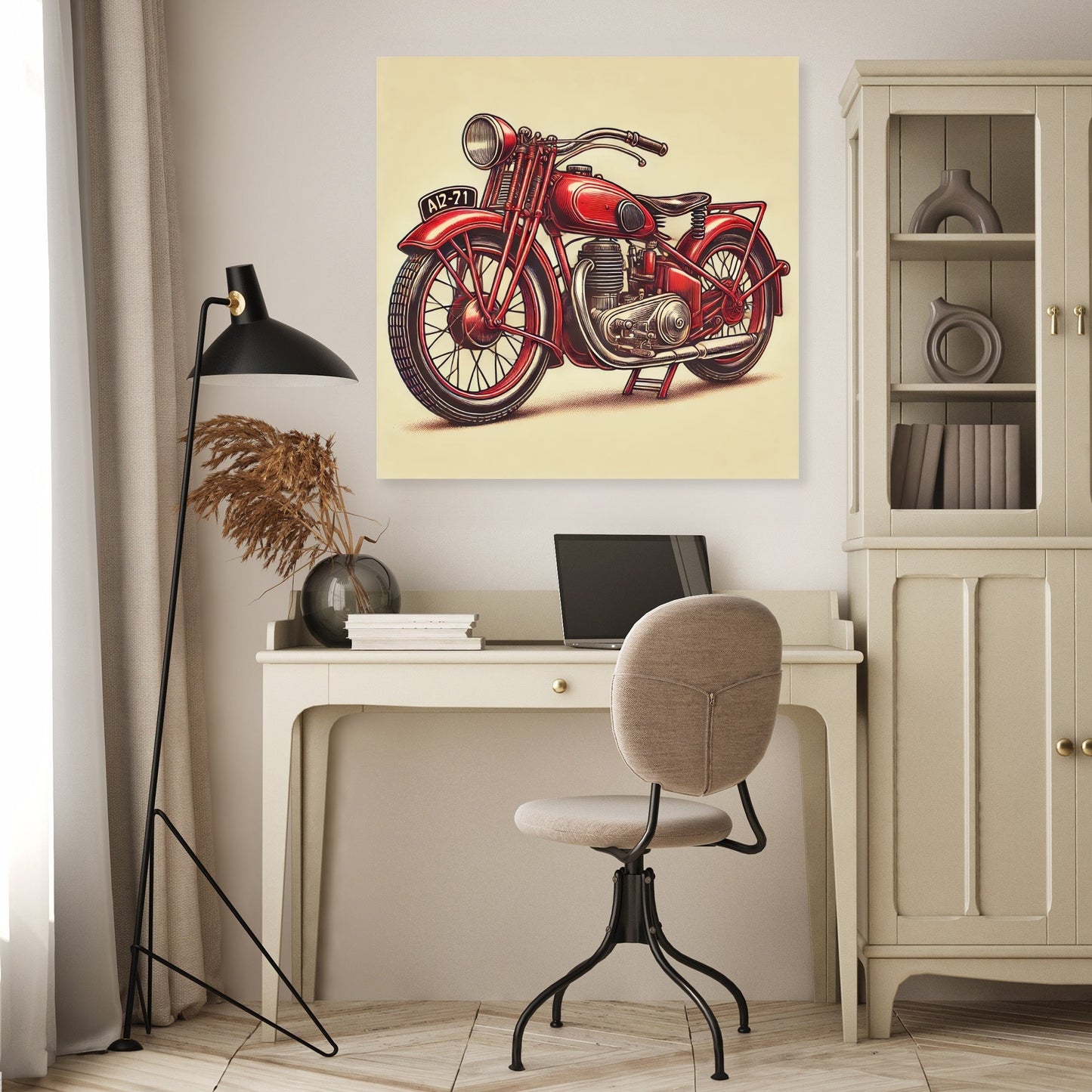 Retro Red Motorcycle Canvas