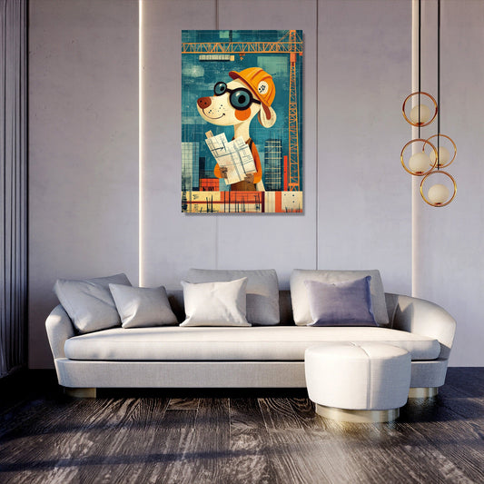 Worker Dog Construction Canvas