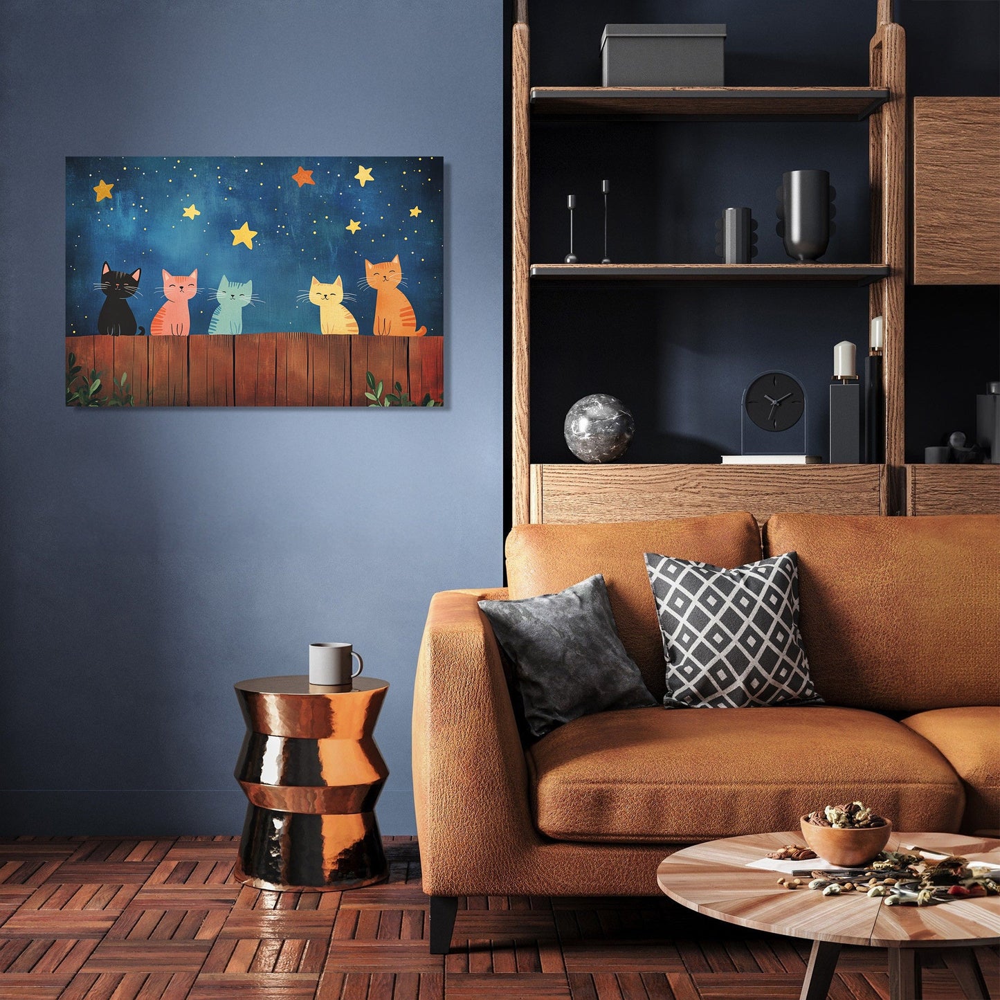 Meowing Cats Night Canvas
