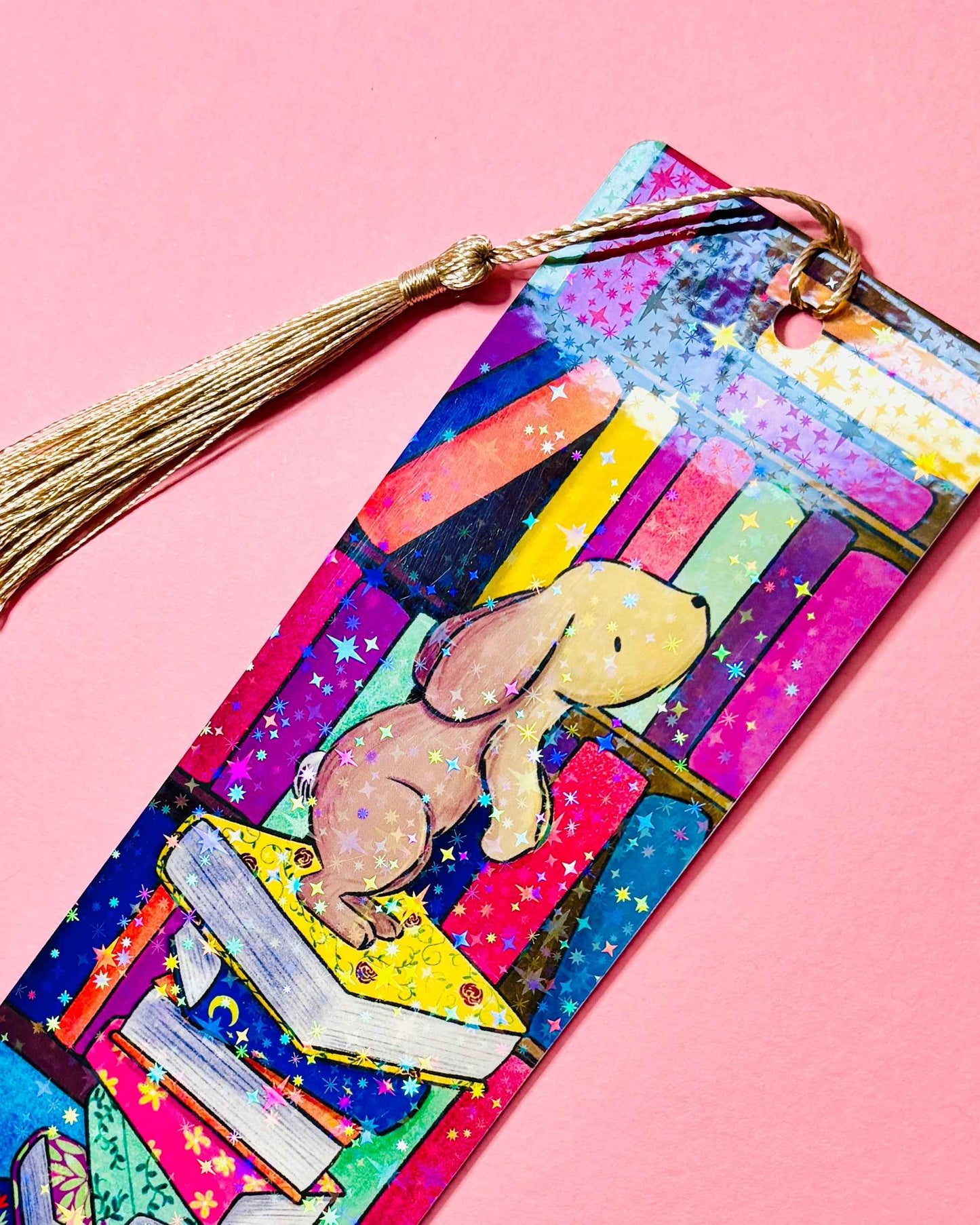 Library Bunny Rainbow Holographic Bookmark