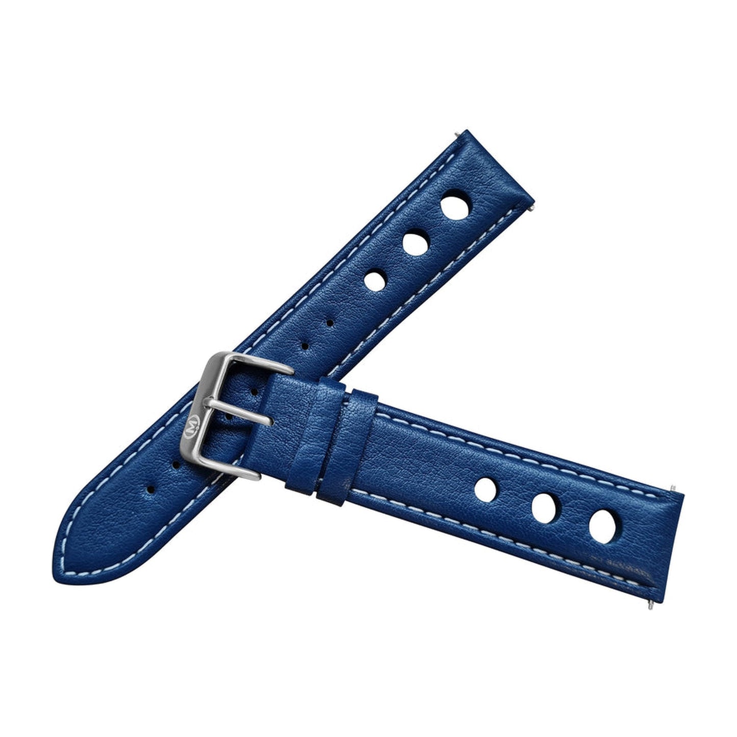 Blue Leather Rally Hole Watch Strap