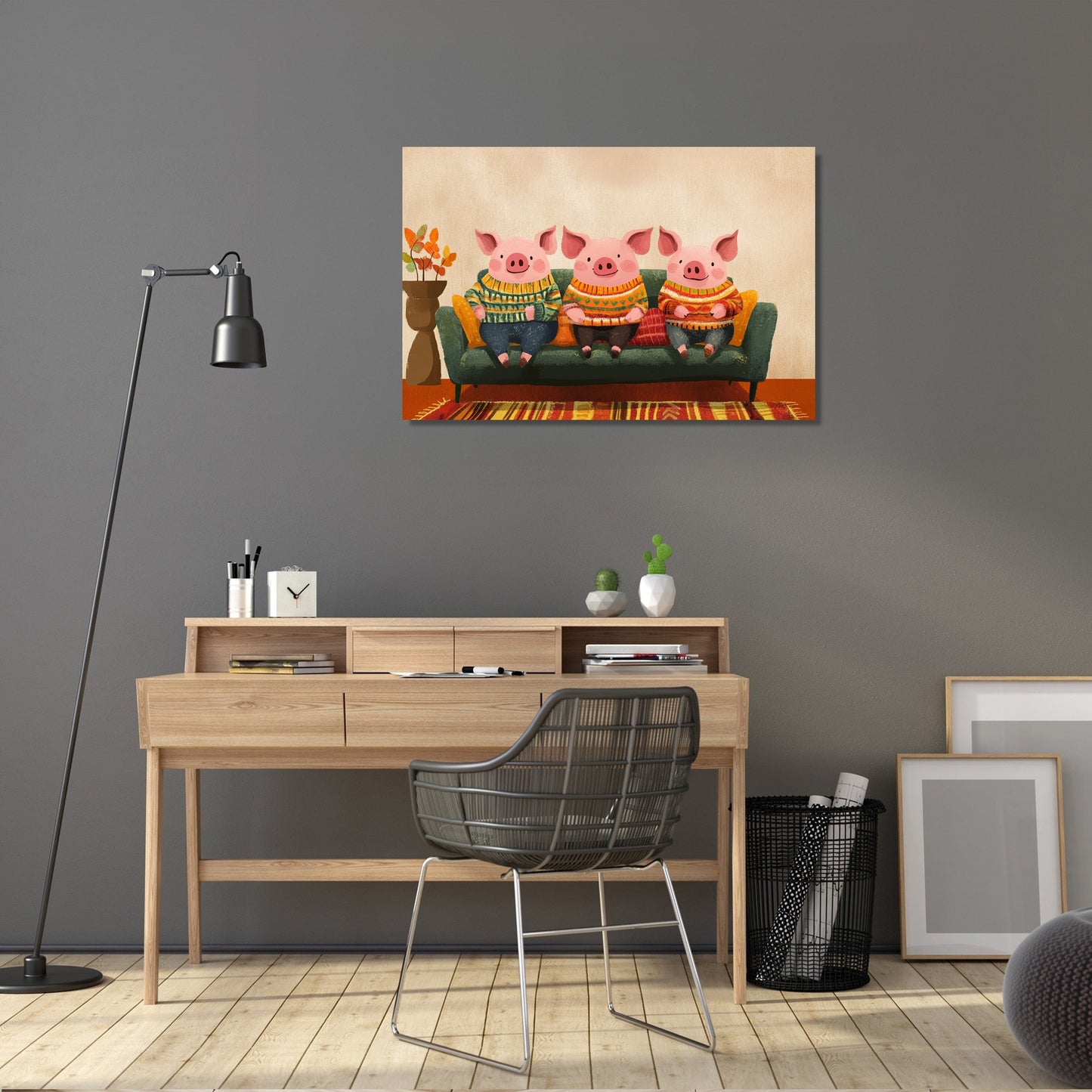 Sweatered Pigs on Canvas