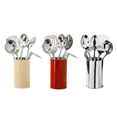 Bosna 5pc Cream Enamel Canister Kitchen Utensils Set