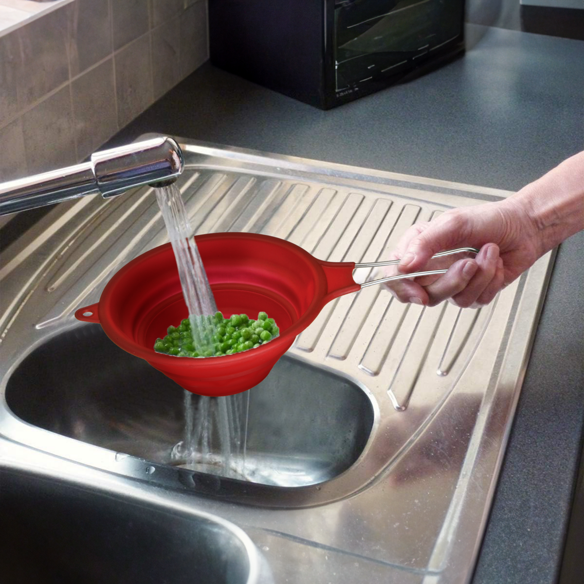 Zing Red Silicone Collapsible Strainer
