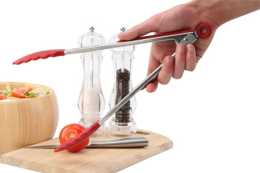 Zing Stainless Steel And Red Silicone Tongs