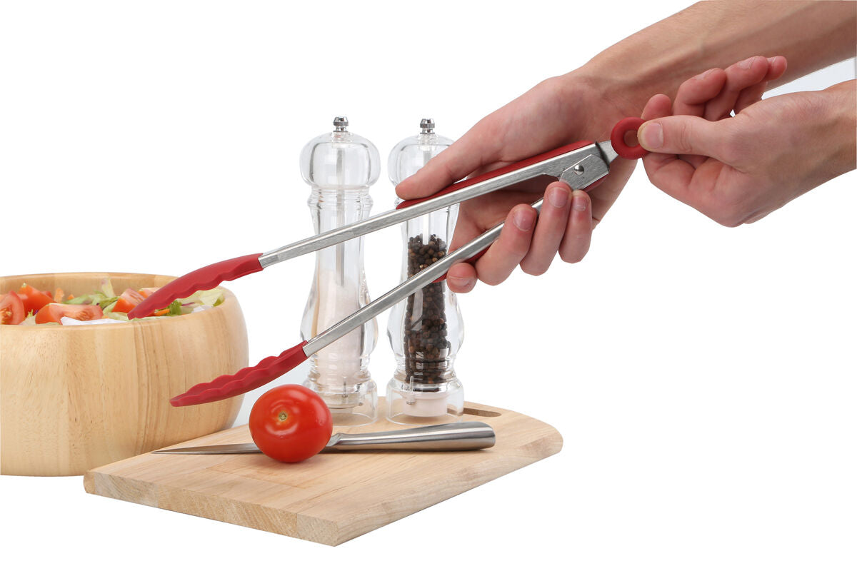 Zing Stainless Steel And Red Silicone Tongs