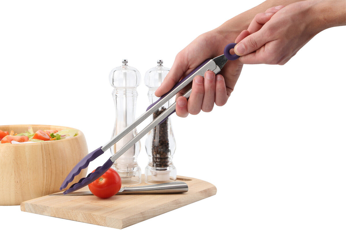 Zing Stainless Steel And Purple Silicone Tongs