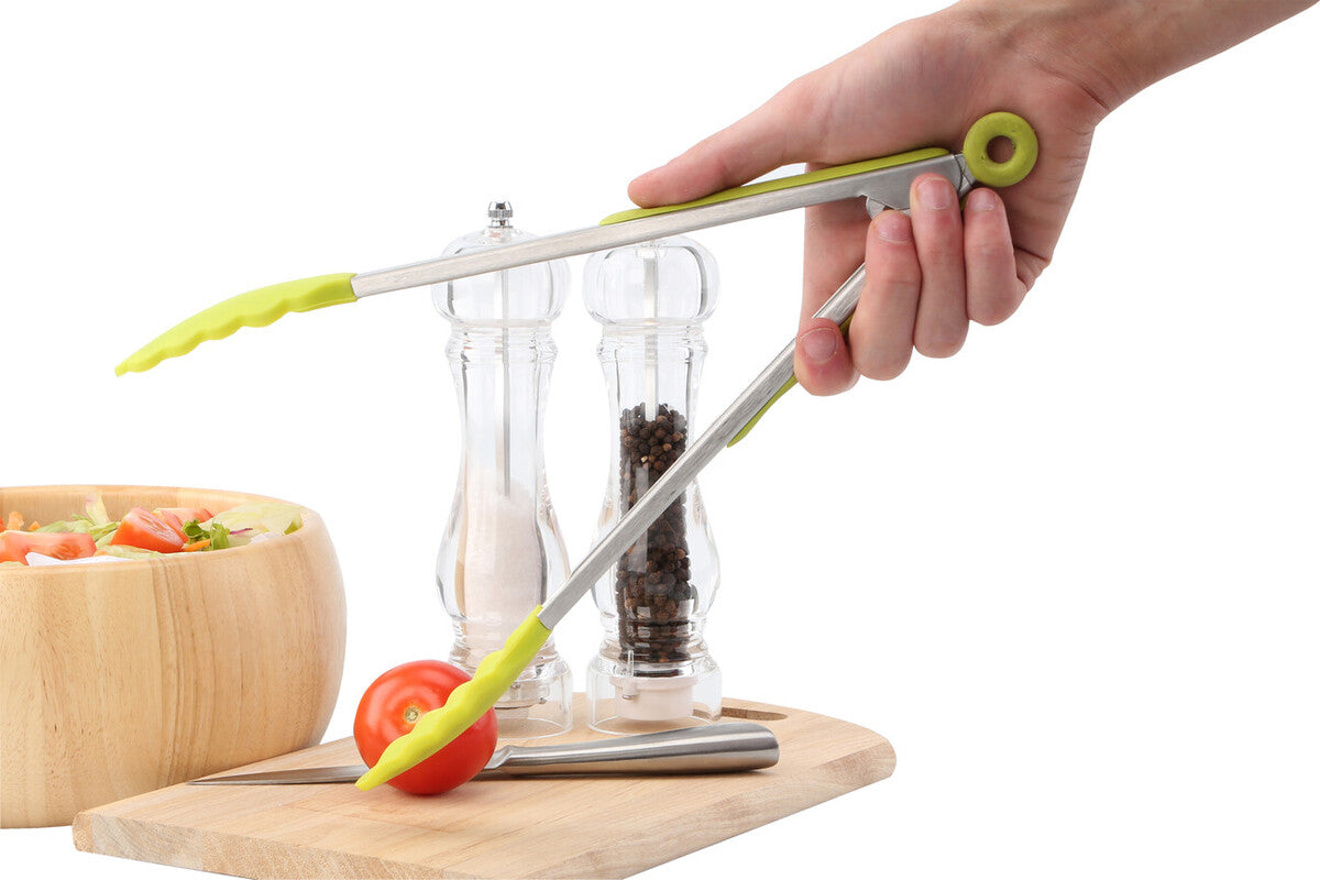Zing Lime Green Silicone And Stainless Steel Tongs