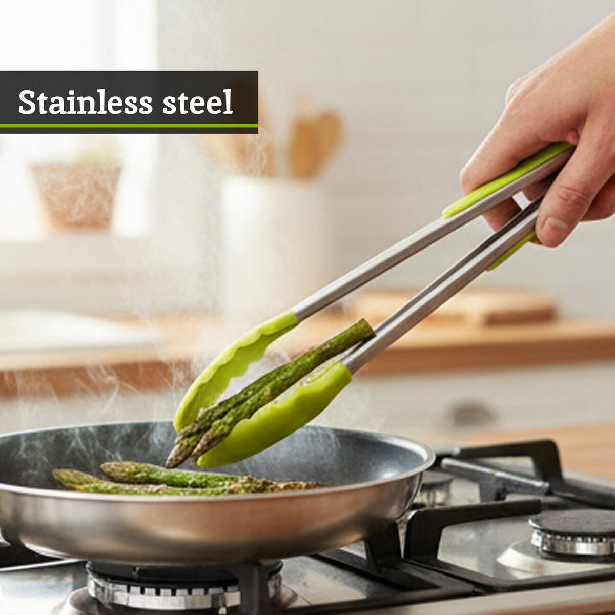 Zing Lime Green Silicone And Stainless Steel Tongs