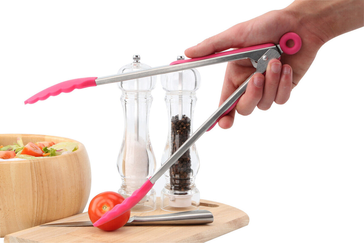 Zing Hot Pink Silicone And Stainless Steel Tongs