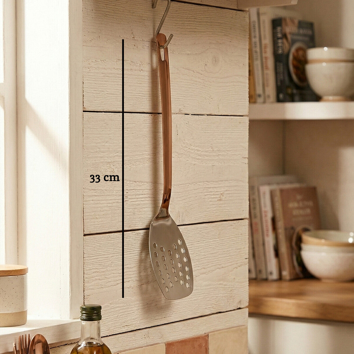 Stainless Steel Slotted Turner with Copper Finish Handle | Freya