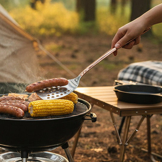 Freya Stainless Steel Slotted Turner with Copper Finish Handle