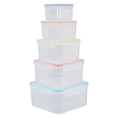 Herrela 5 Piece Square Food Containers with Airtight Lids