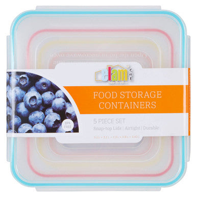 Herrela 5 Piece Square Food Containers with Airtight Lids