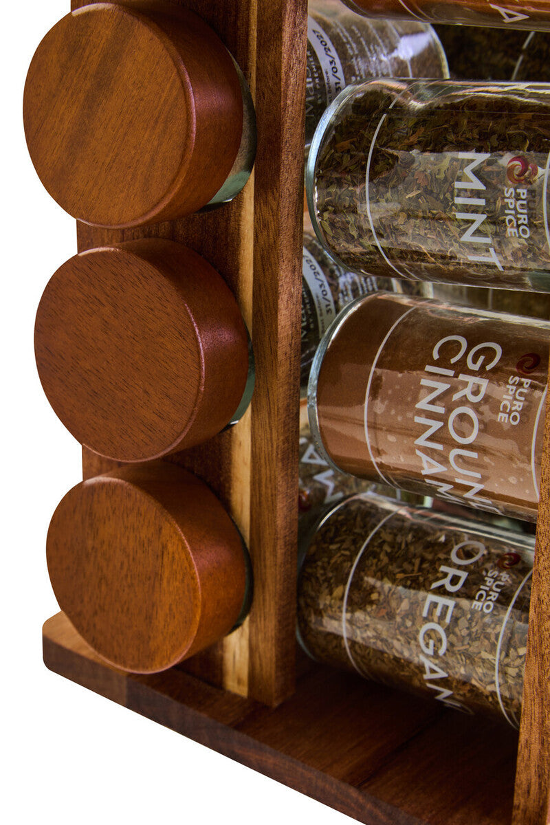 Puro Acacia Wood Revolving Spice Rack with 16 Jars