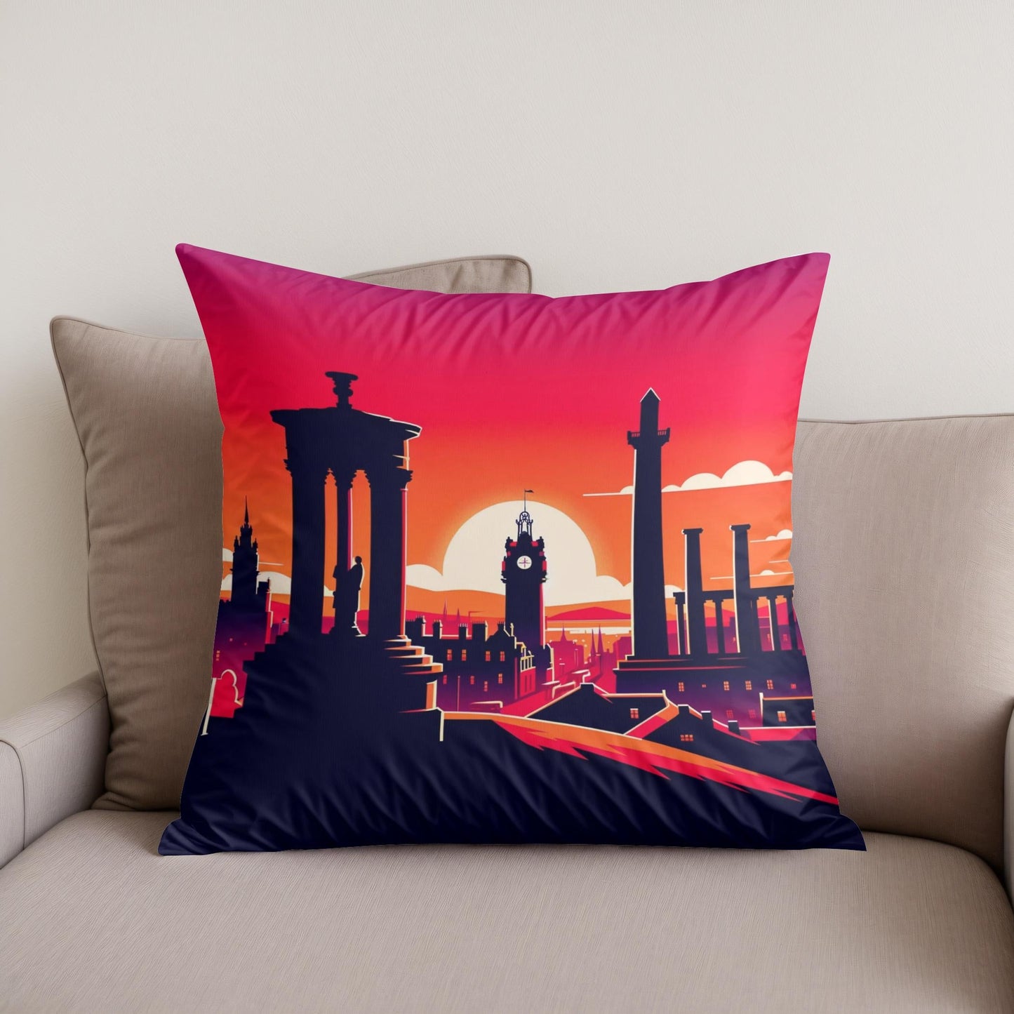 Edinburgh Calton Hill Sunset Silhouette Cotton Cushion