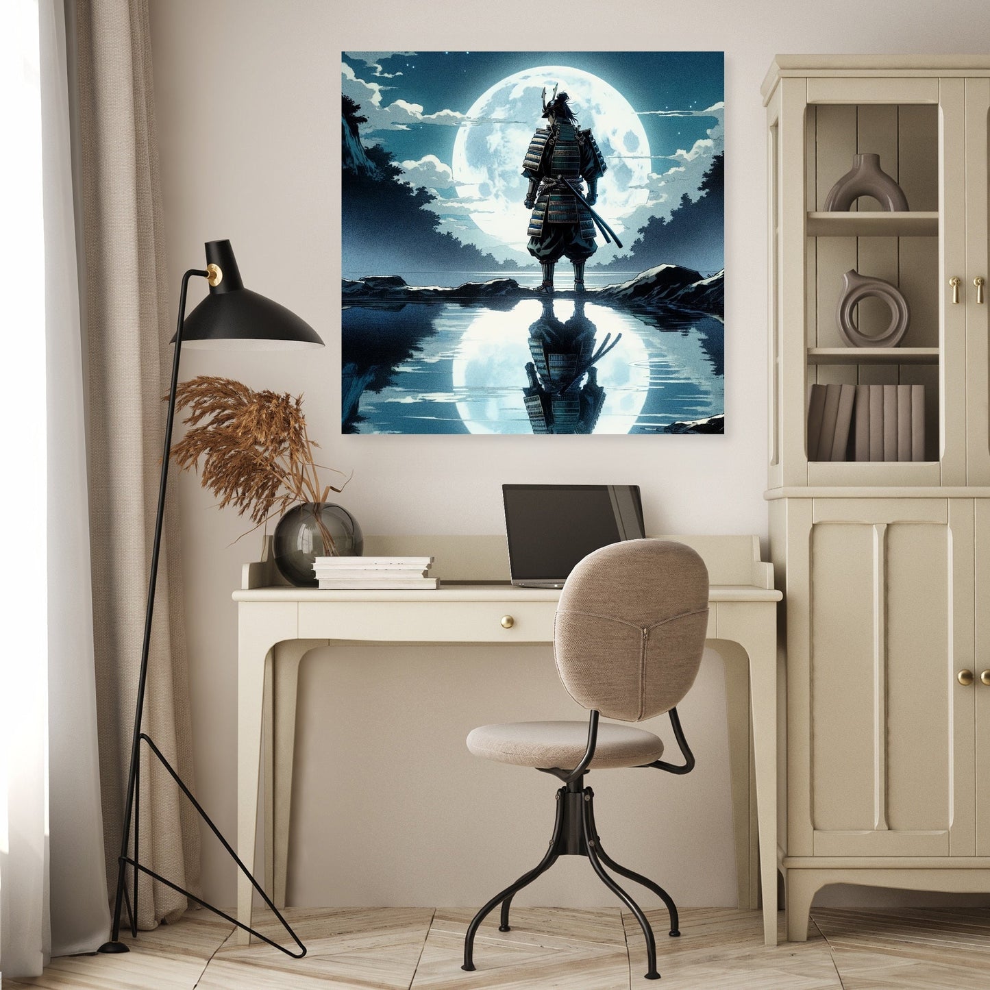 Moonlit Samurai Reflection Canvas