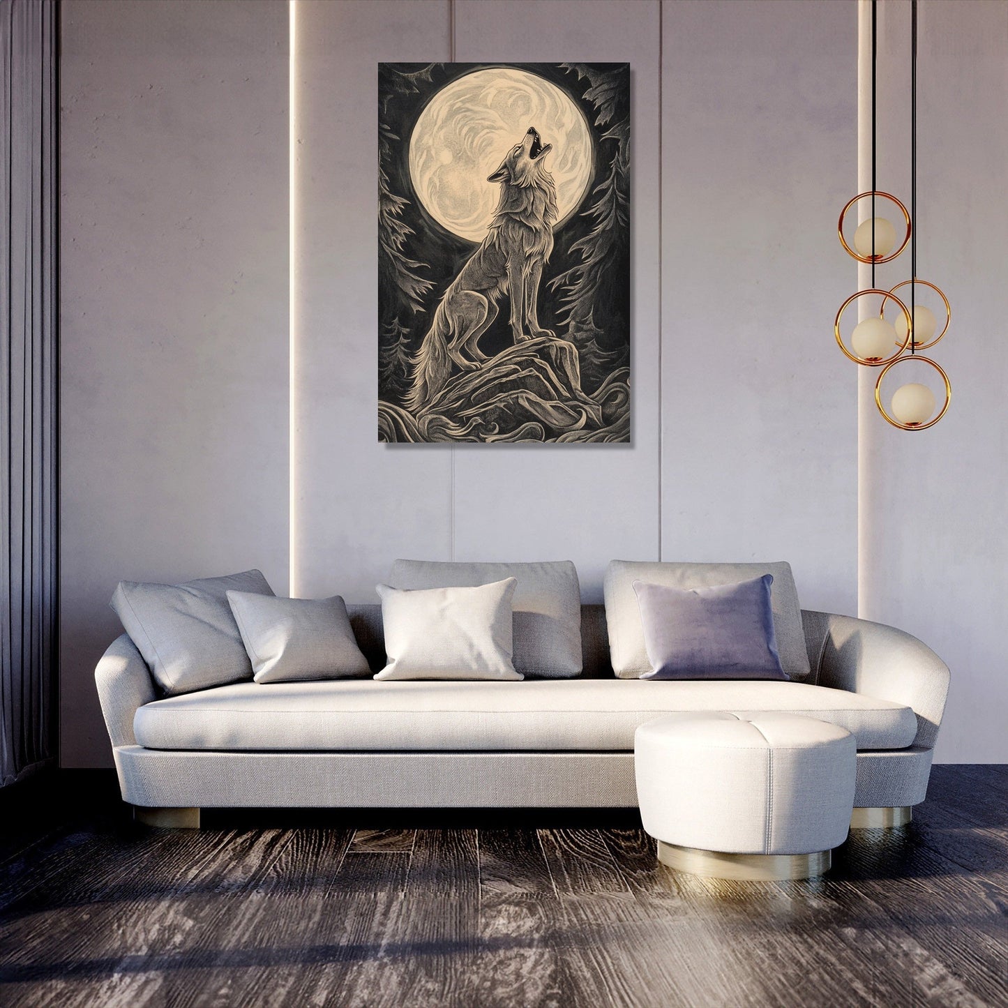 Moonlit Howling Wolf Canvas
