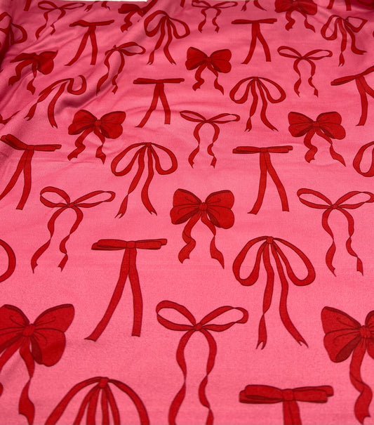 Hot Pink Bow Super Soft Print Spun Poly Stretch Fabric