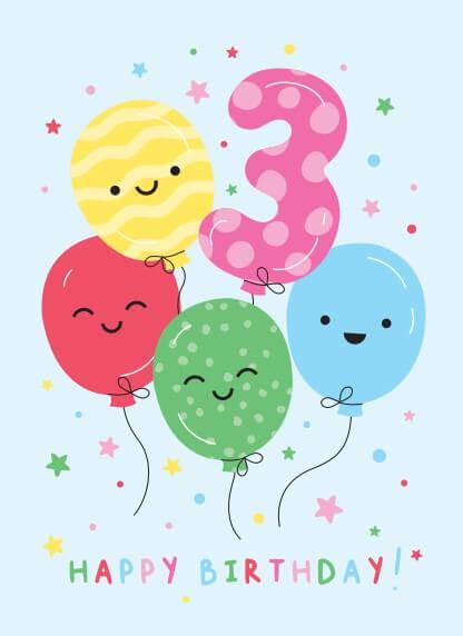 Happy Birthday Card - Age 3 (105 x 148 mm)