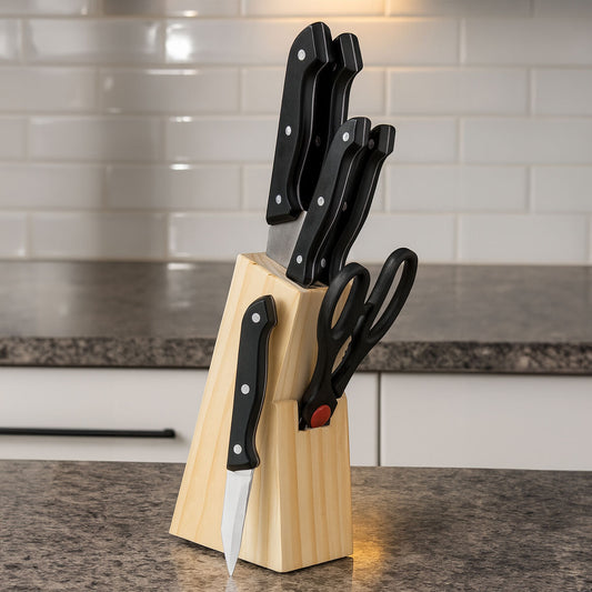 Maxima 6 Piece Knife and Scissor Set in Wooden Block