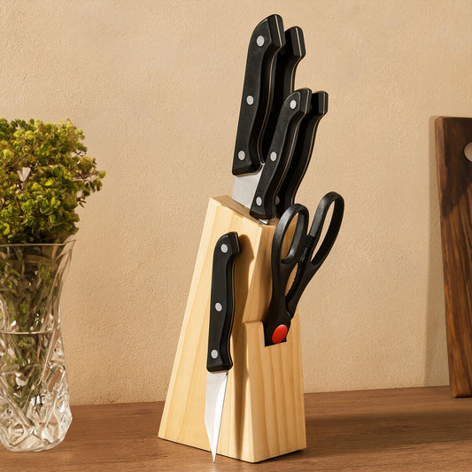 Maxime 6 Piece Knife and Scissor Set in Wooden Block