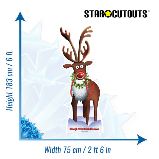 SC090 Rudolph the Red Nosed Reindeer Cardboard Cut Out Height 183cm