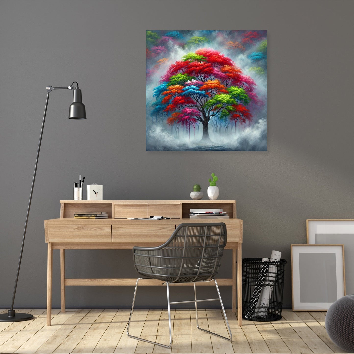 Vibrant Tree in Fog Canvas