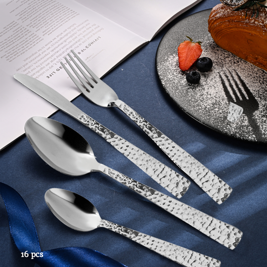 Martello Hammered Effect 16 Piece Stainless Steel Cutlery Set
