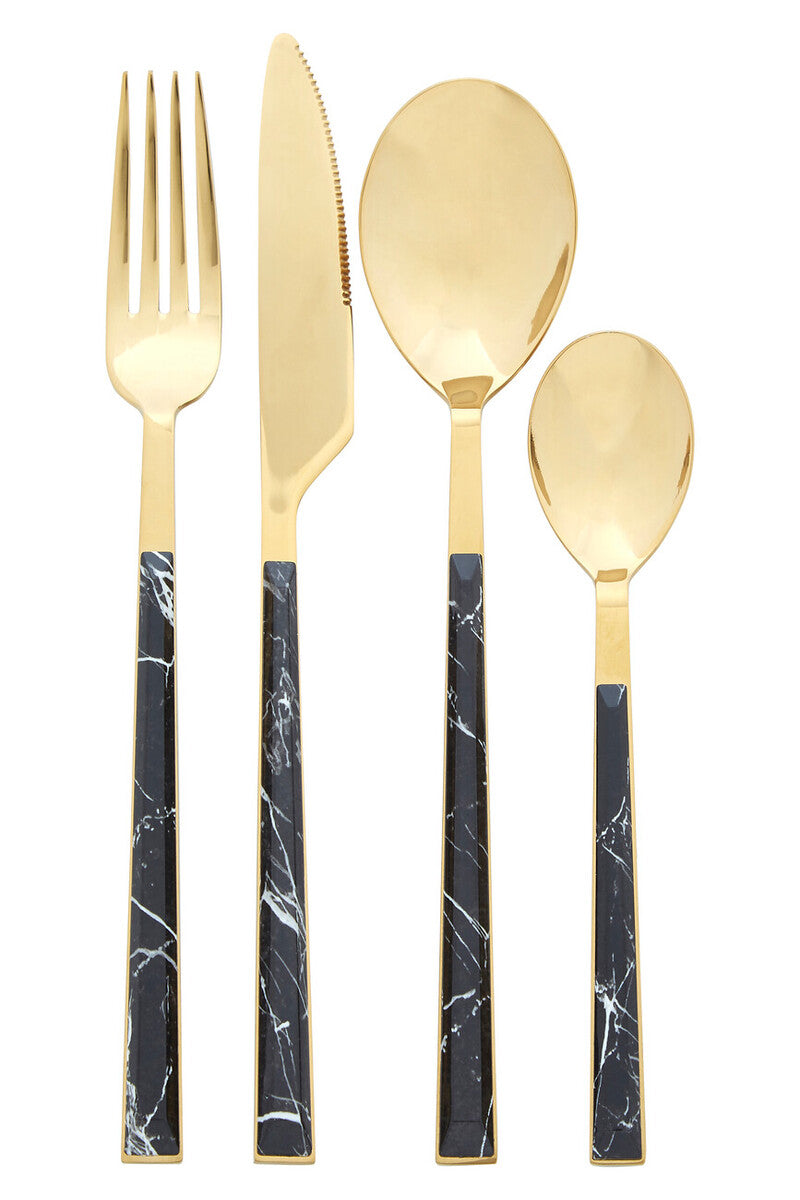 Avie 16 Piece Black Faux Marble Cutlery Set