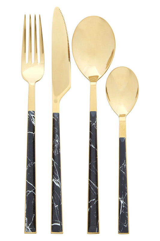 Avie 16 Piece Black Faux Marble Cutlery Set
