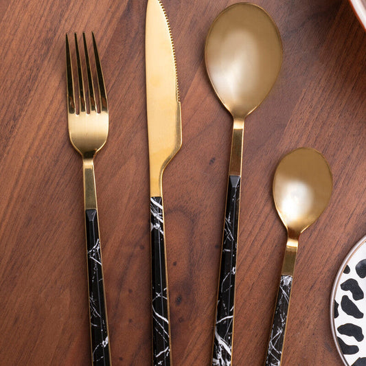 Avie 16 Piece Black Faux Marble Cutlery Set