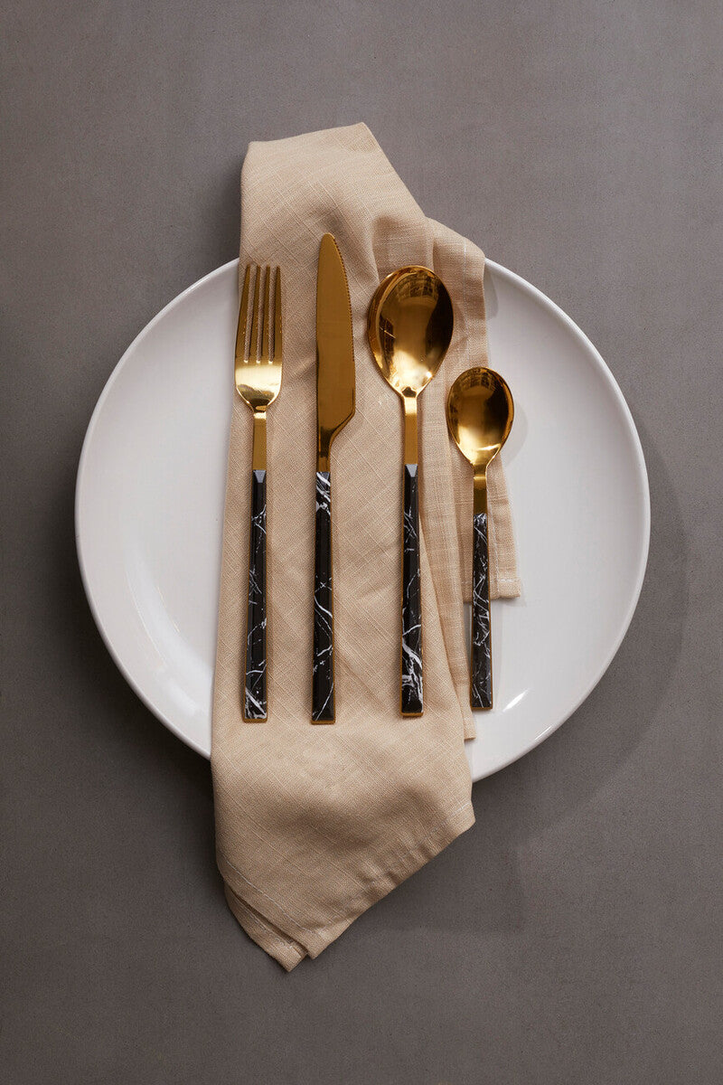 Avie 16 Piece Black Faux Marble Cutlery Set