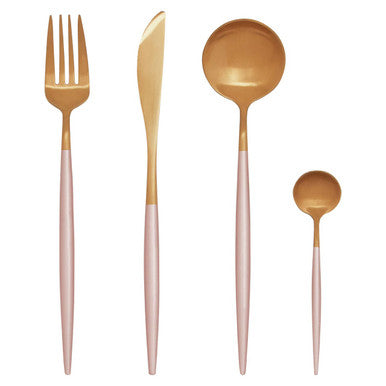Avie 16 Piece Pink And Gold Finish Cutlery Set