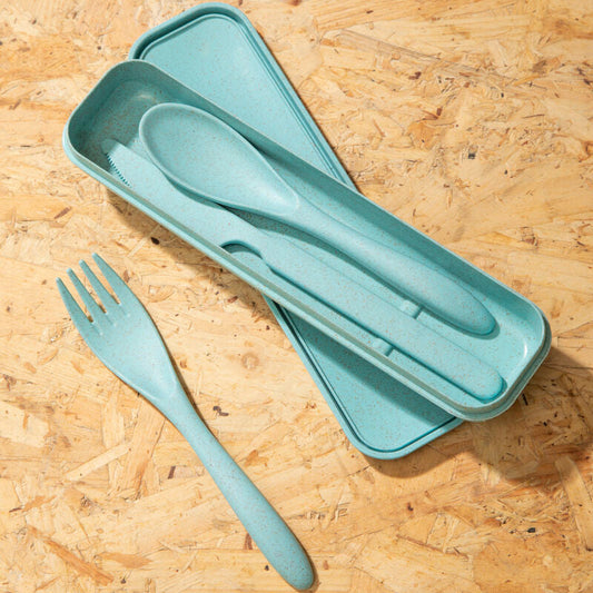 Mimo 3 Piece Mint Wheat Straw Travel Cutlery Set