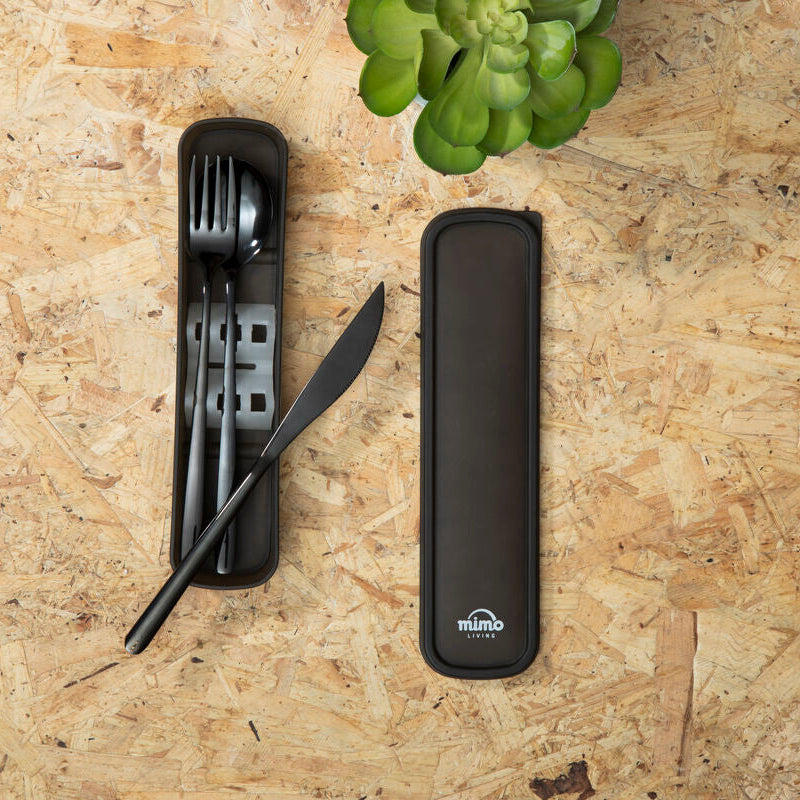 Mimo 3 Piece Black Travel Cutlery Set With Case